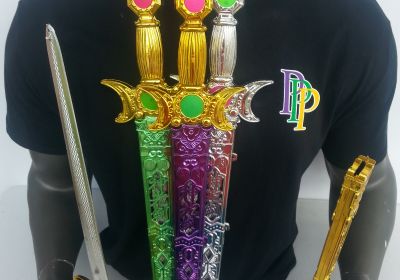 Purple, Green & Gold Plastic Sword. Dozen