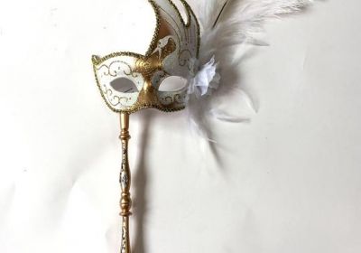 Mask with Detachable Stick - Gold & White