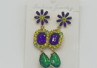 Jeweled Purple Flower  Earrings