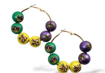 Large Painted Bead Hoop Earrings
