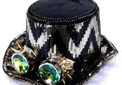 Black Gold Zig Zag Top Hat with goggles