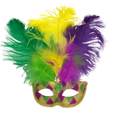 Purple Green & Gold Harlequin Mask with PGG Feathers