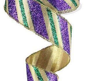 #9 PGG Glitter Diagonal Stripe Wire Ribbon