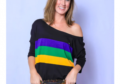 Boat Neck Black w Stripe Off the Shoulder