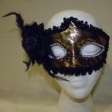 Black & Gold Lace Mask with Flower & Rhinestones