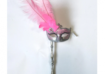 Mask with Detachable Stick - Silver & Pink