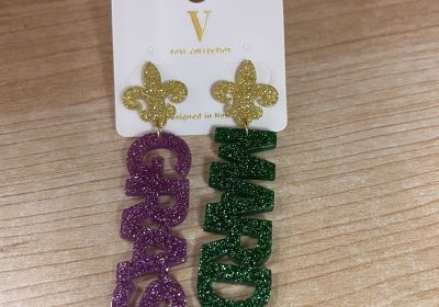 Mardi Gras FDL Acrylic Earrings