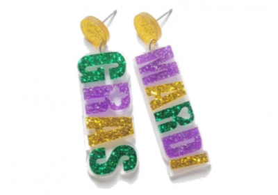 Acrylic Glitter Mardi Gras Earrings