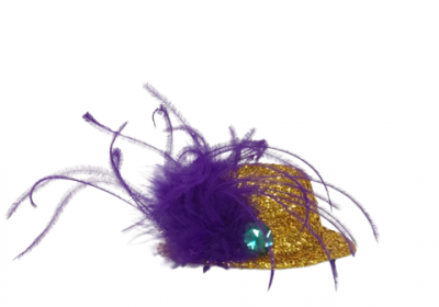 Mini Hat - Clip On - Gold with Purple Feather. Piece