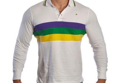 Long Sleeve Polo - White with Chest Stripes
