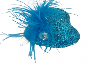 Mini Hat - Clip On - Turquoise with Turquoise Feather. Piece
