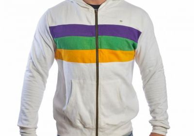 Zip Up Hoodie - White with Chest Stripes