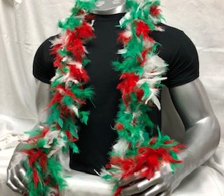 Feather Boa - Red, Green & White. Piece