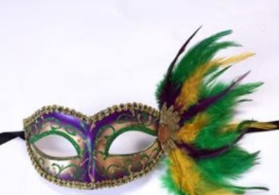 Eyelet Mask with Jewel and Side Feathers