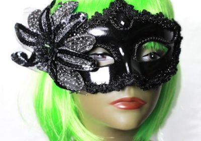 Black Decorative Plastic Mask with Flower