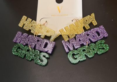 Happy Mardi Gras Acrylic Earring